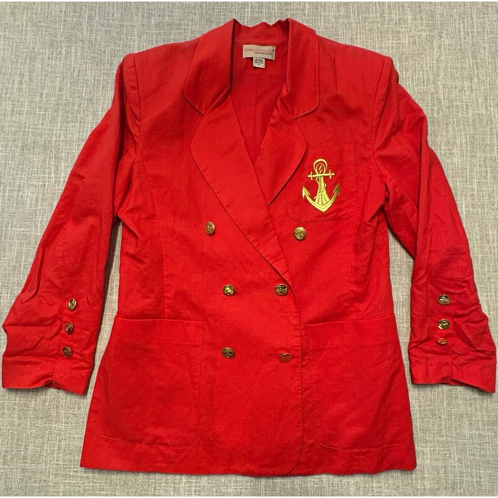 VTG Adam Douglass Womens Red Nautical Anchor Embroidered DB Blazer Lined Sz 12